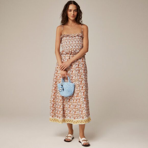 J. Crew Ravenna Dress in Sunset Rose Block-Print Ramie (Flaw) - Picture 2 of 5